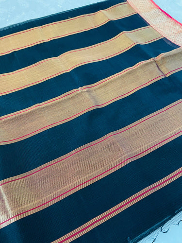 Maheshwari Cotton Silk Saree | Handloom Mark | Black & Red | Ships from California